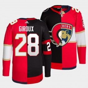 Ottawa Senators x Panthers Split Claude Giroux #28 Black Red Jersey Authentic Primegreen