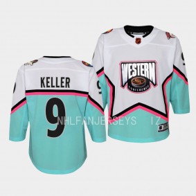 Arizona Coyotes #9 Clayton Keller 2023 NHL All-Star Western Conference Premier White Youth Jersey