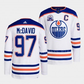 Edmonton Oilers 2022 Lee Ryan Hall of Fame patch Connor McDavid #97 White Away Jersey Men's