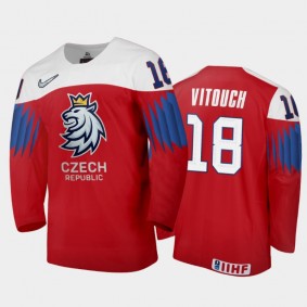 Men Czech Republic 2021 IIHF World Junior Championship David Vitouch #18 Away Red Jersey