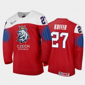 Men Czech Republic 2021 IIHF World Junior Championship Filip Koffer #27 Away Red Jersey