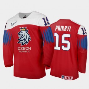 Men Czech Republic 2021 IIHF World Junior Championship Filip Prikryl #15 Away Red Jersey