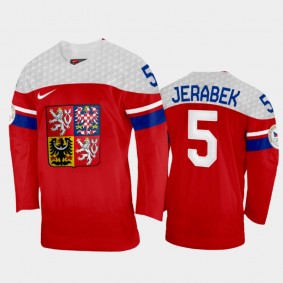Czech Republic Hockey Jakub Jerabek 2022 Winter Olympics Red #5 Jersey Away