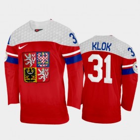 Czech Republic Hockey Lukas Klok 2022 Winter Olympics Red #31 Jersey Away