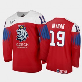 Men Czech Republic 2021 IIHF World Junior Championship Jan Mysak #19 Away Red Jersey