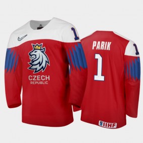 Men Czech Republic 2021 IIHF World Junior Championship Lukas Parik #1 Away Red Jersey