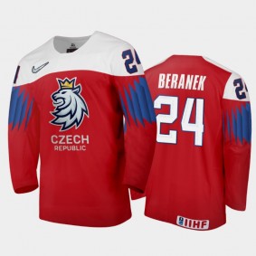 Men Czech Republic 2021 IIHF World Junior Championship Martin Beranek #24 Away Red Jersey