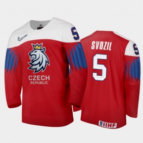 Men Czech Republic 2021 IIHF World Junior Championship Stanislav Svozil #5 Away Red Jersey