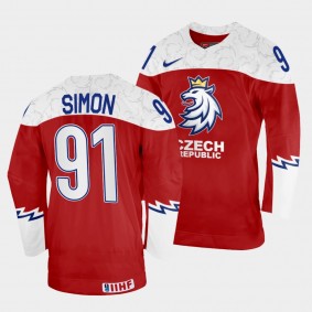 Dominik Simon 2022 IIHF World Championship Czechia #91 Red Away Jersey Men
