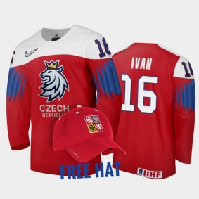 Czechia Hockey Ivan Ivan 2022 IIHF World Junior Championship Red #16 Jersey Free Hat