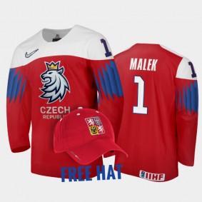 Czechia Hockey Jakub Malek 2022 IIHF World Junior Championship Free Hat Jersey Red