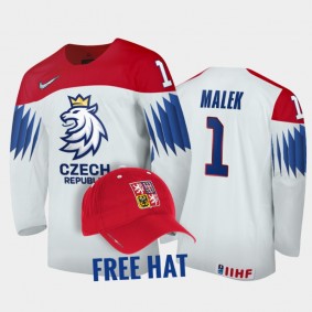 Czechia Hockey 2022 IIHF World Junior Championship Jakub Malek White Jersey Free Hat