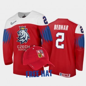 Czechia Hockey Jan Bednar 2022 IIHF World Junior Championship Free Hat Jersey Red