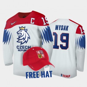 Czechia Hockey 2022 IIHF World Junior Championship Jan Mysak White Jersey Free Hat
