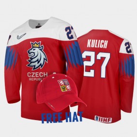 Czechia Hockey Jiri Kulich 2022 IIHF World Junior Championship Red #27 Jersey Free Hat