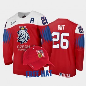 Czechia Hockey Michal Gut 2022 IIHF World Junior Championship Free Hat Jersey Red