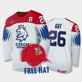 Czechia Hockey 2022 IIHF World Junior Championship Michal Gut White Jersey Free Hat
