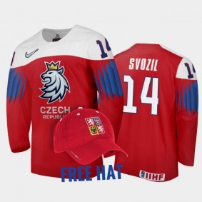 Czechia Hockey Stanislav Svozil 2022 IIHF World Junior Championship Red #14 Jersey Free Hat