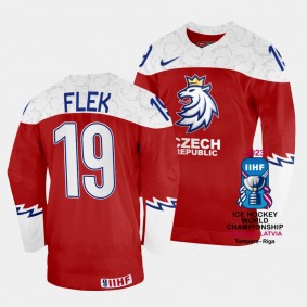 Jakub Flek 2023 IIHF World Championship Czechia #19 Red Away Jersey Men