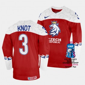 Ronald Knot 2023 IIHF World Championship Czechia #3 Red Away Jersey Men