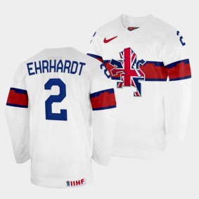 Great Britain 2022 IIHF World Championship Dallas Ehrhardt #2 White Jersey Home