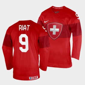 Switzerland 2022 IIHF World Championship Damien Riat #9 Red Jersey Away