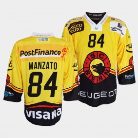 Daniel Manzato #84 SC Bern Jersey Men's 2022 Ice Hockey Yellow Club Shirt