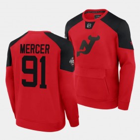 New Jersey Devils Dawson Mercer 2024 NHL Stadium Series #91 Red Authentic Pro Sweatshirt