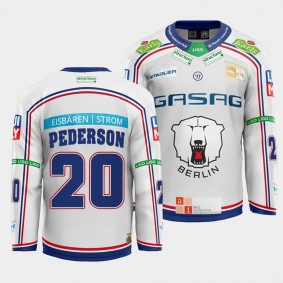 Denis Pederson #20 Eisbaren Berlin Jersey Men's Away White Hockey Shirt