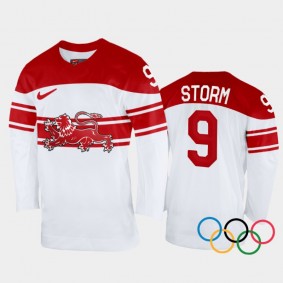 Frederik Storm Denmark Hockey White Home Jersey 2022 Winter Olympics