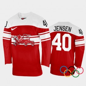 Denmark Hockey Jesper Jensen 2022 Winter Olympics Red #40 Jersey Away