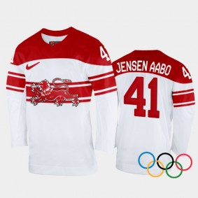 Jesper Jensen Aabo Denmark Hockey White Home Jersey 2022 Winter Olympics