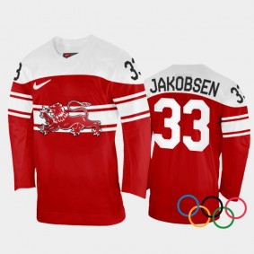 Denmark Hockey Julian Jakobsen 2022 Winter Olympics Red #33 Jersey Away