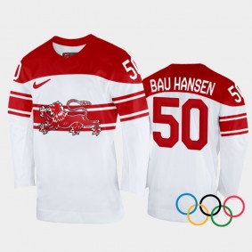 Mathias Bau Hansen Denmark Hockey White Home Jersey 2022 Winter Olympics