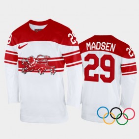 Morten Madsen Denmark Hockey White Home Jersey 2022 Winter Olympics