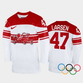 Oliver Larsen Denmark Hockey White Home Jersey 2022 Winter Olympics