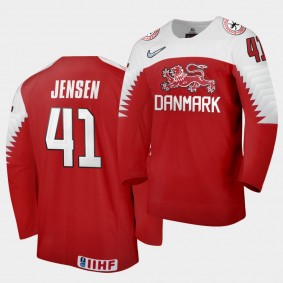 Jesper Jensen Denmark Team 2021 IIHF World Championship Away Red Jersey