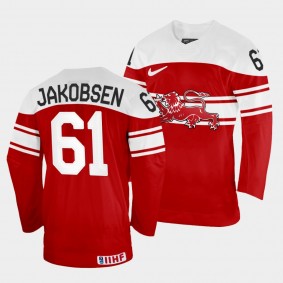 Julian Jakobsen 2022 IIHF World Championship Denmark Hockey #61 Red Jersey Away