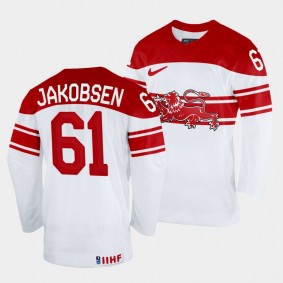 Denmark Hockey #61 Julian Jakobsen 2022 IIHF World Championship White Jersey Home