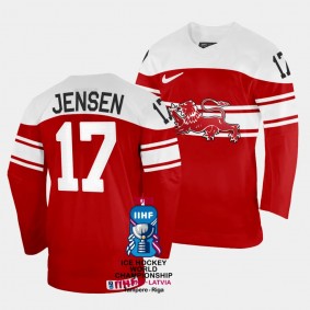 Denmark #17 Nicklas Jensen 2023 IIHF World Championship Away Jersey Red