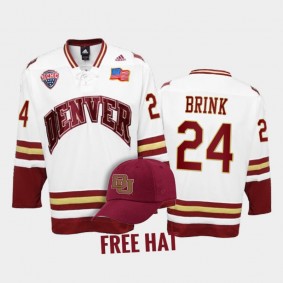 Denver Pioneers Bobby Brink #24 College Hockey White Free Hat Jersey 2022