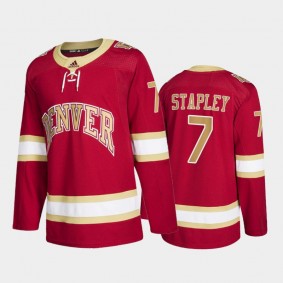 Denver Pioneers Brett Stapley #7 College Hockey Red Road Jersey
