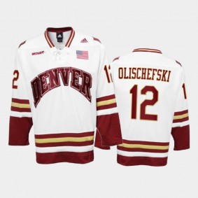 Denver Pioneers Kohen Olischefski #12 College Hockey White Premier Jersey