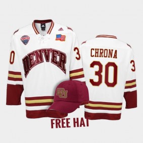 Denver Pioneers Magnus Chrona #30 College Hockey White Free Hat Jersey 2022