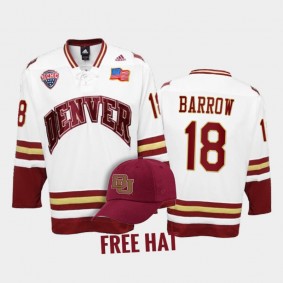 Denver Pioneers Ryan Barrow #18 College Hockey White Free Hat Jersey 2022