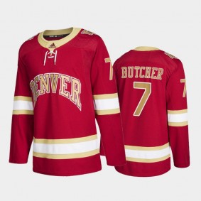 Denver Pioneers Will Butcher #7 College Hockey Red Road Jersey
