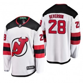 Men's New Jersey Devils Damon Severson #28 Away White Breakaway Player Cheap Jersey