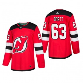 Men's New Jersey Devils Jesper Bratt #63 Home Red Authentic Player Cheap Jersey