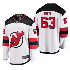 Men's New Jersey Devils Jesper Bratt #63 Away White Breakaway Player Cheap Jersey