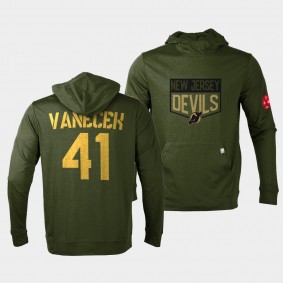Vitek Vanecek New Jersey Devils 2022 Salute to Service Olive Levelwear Hoodie